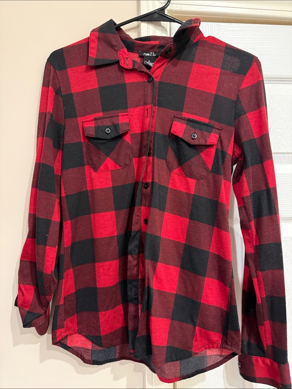 Rue21 Red and Black Plaid Button-Down Shirt
